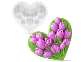 Molde silicona corazon ramo tulipanes